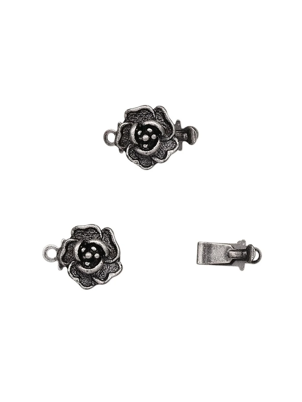 2 Antique Silver Steampunk Rose Single Strand Box Necklace Clasps